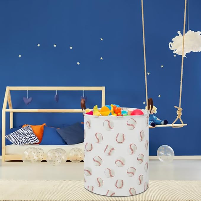 CLOCOR Kids Laundry Basket,Waterproof Baby Boys Nursery Hamper,Collapsible Fabric Storage Container,Toys Bin,Room Decor,Gift Basket（Baseball