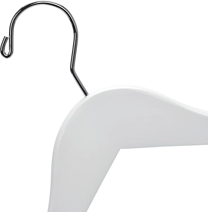 Quality Hangers 20 Pack Kids Hangers 14 Inches - Junior Preteen Youth Wooden Clothes Hanger with Curved Shoulder Swivel Chrome Hook Coated Pant Bar & Nonslip Notches (White, 20)
