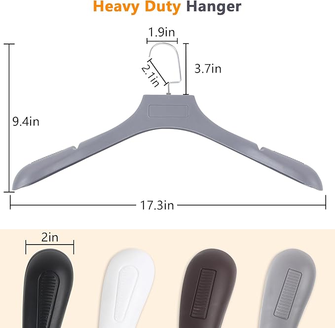DEDU Suit Hangers for Men 20 Pack, Sweater Hangers No Shoulder Bump Non Slip Width 17.7", Plastic Clothes Hangers Grey with Metal Hook