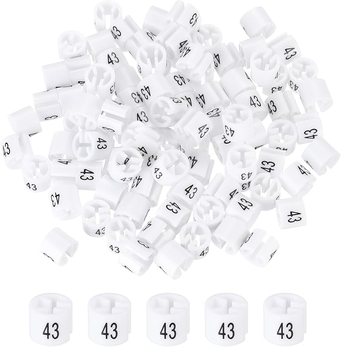 MECCANIXITY Clothes Hanger Marker Colored Hanger Sizer Garment Markers Tag (Number 43, White) for Garment Clothing Color Coding, Pack of 100 Pcs
