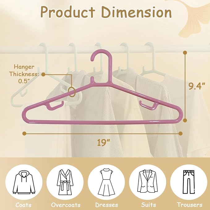 Urby Extra Wide Hangers for Plus Size Clothes, 19 Inch Plus Size Hangers, Durable Space-Saving Plastic Hanger for Oversized or XL, XXL Shirts, Coats, Etc. Pink 20PK