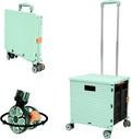 FELICON SELORSS Foldable Utility Cart Folding Portable Rolling Crate Handcart with Durable Heavy Duty Plastic Telescoping Handle Collapsible 4 Rotate Wheels for Travel Shop Move Luggage Office(Green
