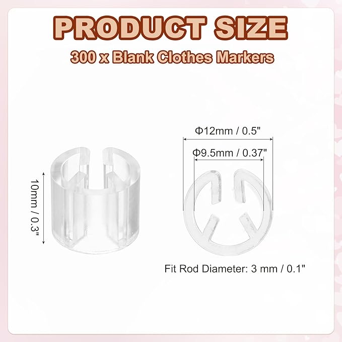 PATIKIL 300 Pcs Clothes Hanger Marker Blank Plastic Garment Tags Size Hanger Markers Fit 3mm Rod for Garment Color Coding Snap Labels Accessories, Transparent