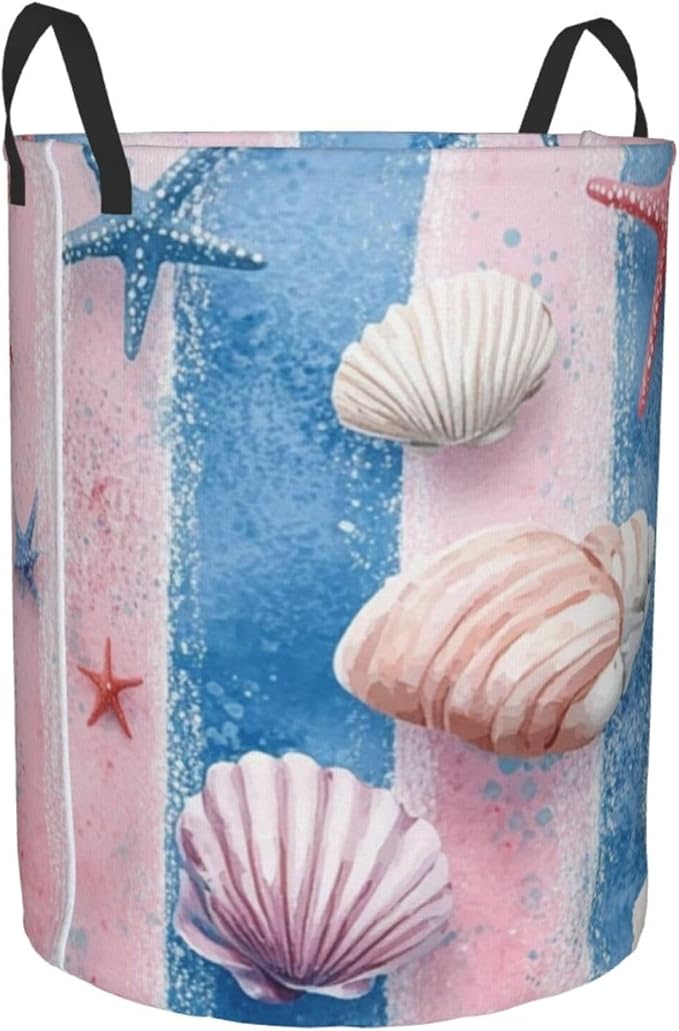 Ocean Seashell And Starfish Print Laundry Basket For Storage Bins Gift Baskets Bedroom Clothes Hamper