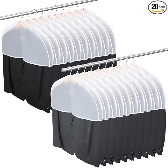 Shoulder Covers for Hanging Clothes, 24x12x2 inch, Pack of 20, Shoulder Cover for Closet Storage, Breathable Clear Plastic Clothes Cover for Hanging T Shirt, Suit, Coat, Jacket, Dress, Gown