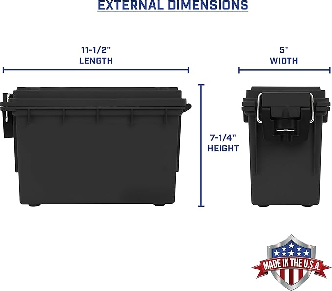 Sheffield 12772 4-Pack Ammo Storage Box, Stackable .30 Cal Field Boxes, Water and Dust Resistant, Lockable Storage Box with Handle, Secures Hunting Gear, Supplies, and Bullets, Made in USA, Black