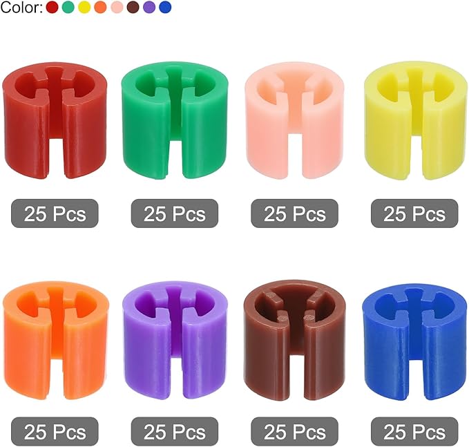MECCANIXITY Clothe s Hanger Markers Blank Tags Fit 3.5mm Rod for Garment Color Coding Yellow/Red/Green/Purple/Deep Lake Blue/Orange/Fresh Pink/Brown 200pcs