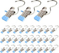 Clothes Pins, 30 Pack Hanger Hooks, Stainless Steel Laundry Clips, Travel Hangers, Towel Clips, Legging Organizer for Closet Hanging, Space Saving Hanger Clips for Pants, Jeans, Hats, Boot(30P+Blue)