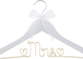 Ella Celebration Mrs Wedding Dress Hanger, Wood and Wire Hangers for Bride to be Gown (White with Light Gold Wire)