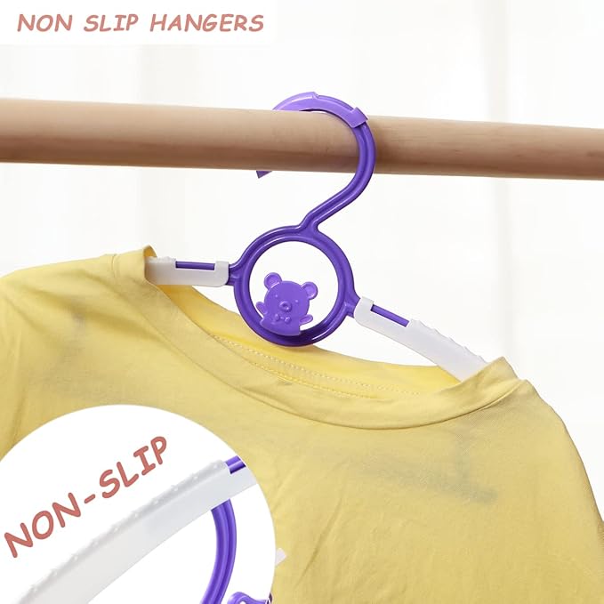 Baby Hangers for Nursery Closet 60 Pack Plastic Kids Clothes Hanger Space Saving Non Slip Extendable Toddler 11-14” Adjustable Hangers Heavy Duty Clothing Infant Hanger Bulk, Purple