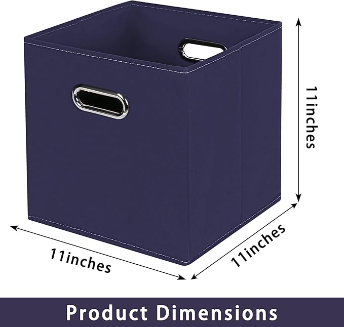 Navy Blue Fabric Storage Bins, 11x11x11, Set of 6, Foldable Cube Bins for Cloth or Accessory Storage