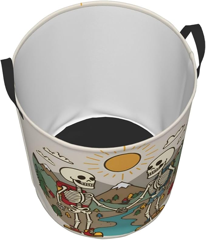 Skeleton Mountain Design Laundry Basket, Foldable Oxford Cloth Funny Tote Bag Laundry Hamper Clothes Storage Bucket Organizer, For Bathroom/Laundry Storage/Bedroom 19.6x15.7 Inch