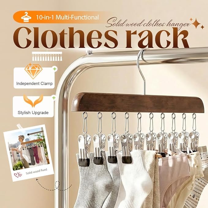Closet Organizer with 10 Clips, Space Saving Hanging Closet Organizer, Legging Hanger for Closet Organizer with 10 Clip for Storing Jeans, Legging, Shorts (Black-10 Clips, 1PC)
