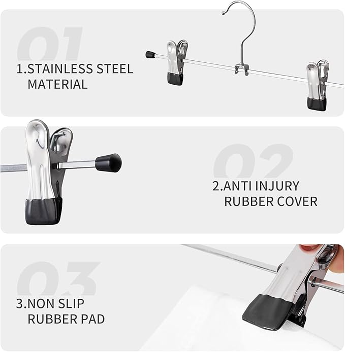 50 Pack Pants Hangers with Clips Skirt Hangers for Women Shorts Hangers Heavy Duty Metal Clothes Hanger for Closet Space Saving Non Slip Trousers Hanger Jeans Hanger for Men,Black,14 Inch