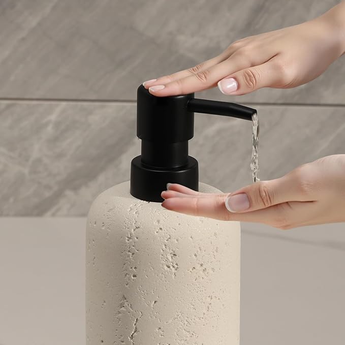 Soap Dispensers 400mL 13.5 OZ, 2 PCS Luxurious Hand Dish Lotion Shampoo Soap Dispenser Jar, Travertine Soap Bottles Rustproof Pump for Kitchen Bathroom Countertop