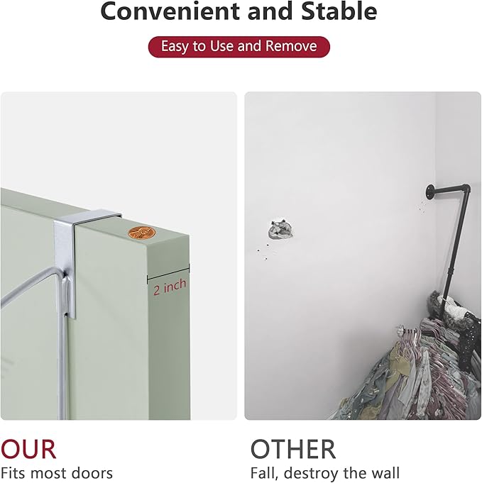 Tajsoon Over The Door Hanger Expandable & Adjustable, Over The Door Hooks for Hanging Towel & Coat, Door Rack Hanger for Bathroom, Bedroom, Washroom, Fits Doors up to 1¾”, Metal, Silver