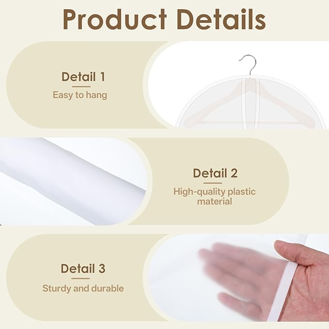 25 PCS Shoulder Covers for Hanging Clothes, Garment Shoulder Covers Cloth Dust Cover for Closet, Plastic Clothes Hanger Cover for Hanging Suit, Coat, Jacket, Dress (24'' X 18")