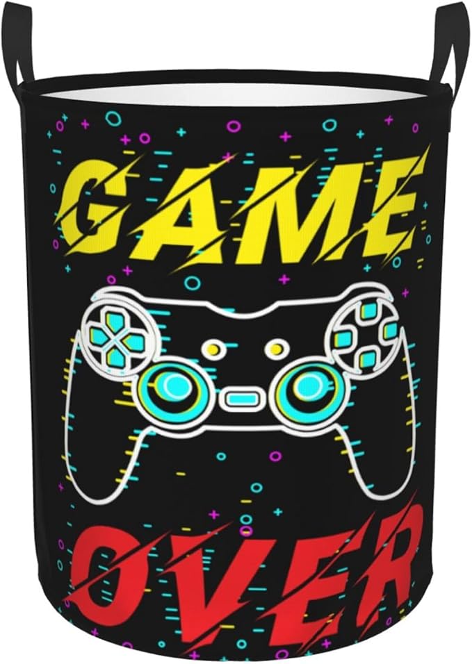 Gamer Round Laundry Hamper Game Joystick Storage Basket Toys Clothes Organizer Bin For Home Bathroom Bedroom Dorm Nursery, 62l