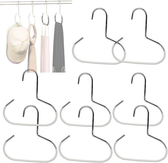 Durable Steel Hangers Maximize Closet Space with Versatile Storage, Hat Organizer Durable Stainless Steel, Durable Steels Hangers for Caps, Ties, Scarves, Clothes (White,8pcs)