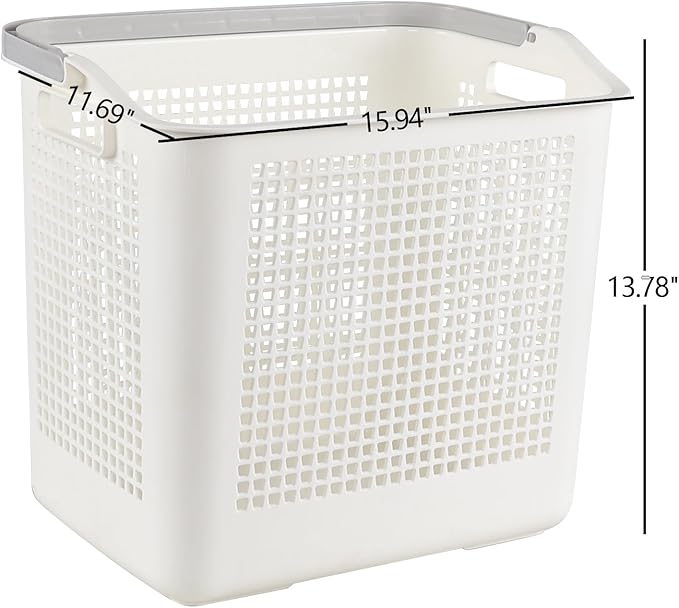4 Packs 42 L Plastic Laundry Hampers with Handles, Plastic Storage Baskets, White