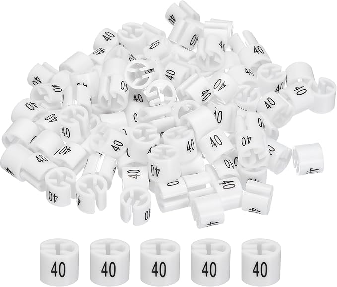 MECCANIXITY Clothes Hanger Marker Colored Hanger Sizer Garment Markers Tag (Number 40, White) for Garment Clothing Color Coding, Pack of 100 Pcs