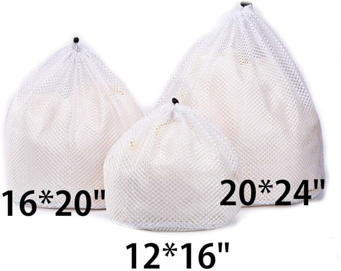 Drawstring Lingerie Laundry Wash bags Set for Delicates, Garments, Blouse, Sweaters, Bras, and Quilts, Set of 3, Include 3 different Type of size (Coarse hole)