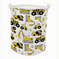 Runtoo 19.7" Large Sized Laundry Hamper Waterproof Foldable Canvas Construction Transports Theme Bucket Clothing Laundry Basket with Handles for Storage Bins Kids Room Home Organizer Nursery Storage