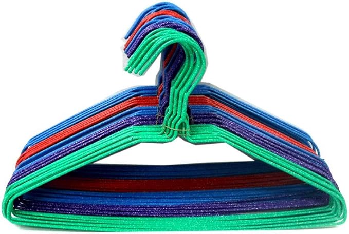 UM24 Galvanized Steel Metal Coat 16-Inch Clothes Wire Hangers with Plastic Coating in Assorted Colors, 13 Gauge, Set of 50