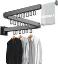 Clothes Drying Rack Wall Mounted Retractable, Aluminum Collapsible Laundry Organizer, Space-Saver Hanger Holds Quilts for Bedroom Bathroom Balcony (Grey)