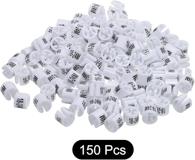 MECCANIXITY Clothes Hanger Marker (18-24M, White) Colored Hanger Sizer Garment Markers Tag, Pack of 150