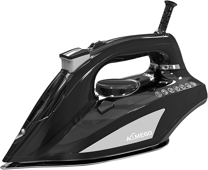 Steam Iron for Clothes Portable Anti Drip Clothes Iron Steam with Non Stick Ceramic Soleplate Auto-Off Self-Cleaning Function Travel Iron with Visible Water Tank for Home (1700W Black)
