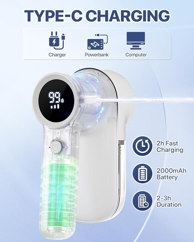 Lint Remover Rechargeable Fabric Shaver : 3-Speeds Sweater Shaver with LED Display & LED Light,3 Extra Blades, Type-C Cable, Lint Remover for Clothes & Furniture,Valentines Day Gifts for Her