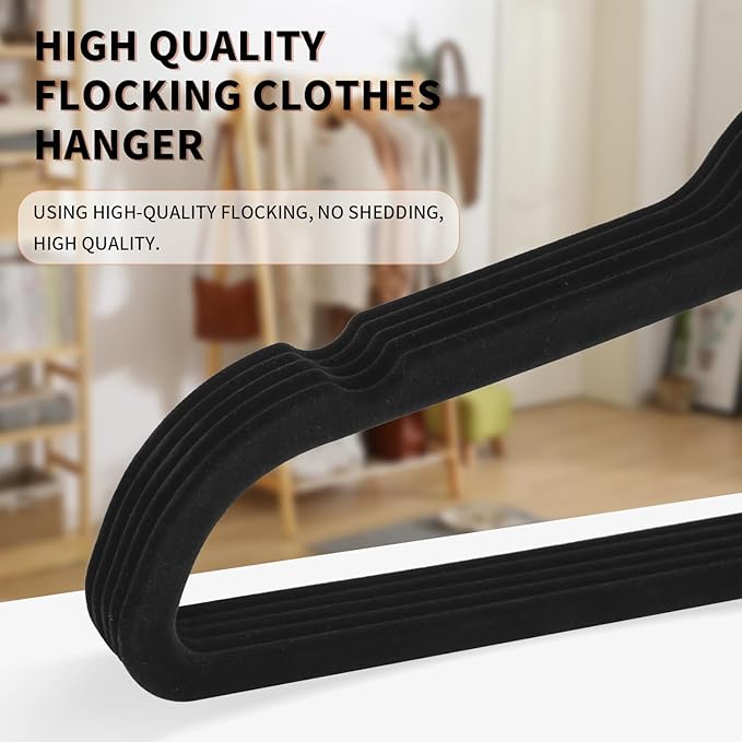 Premium Velvet Clothes Hangers, Heavy Duty Study Black Hangers for Coats, Suit & Dress - Non Slip Clothes Hanger Set (100, Black/Silver)