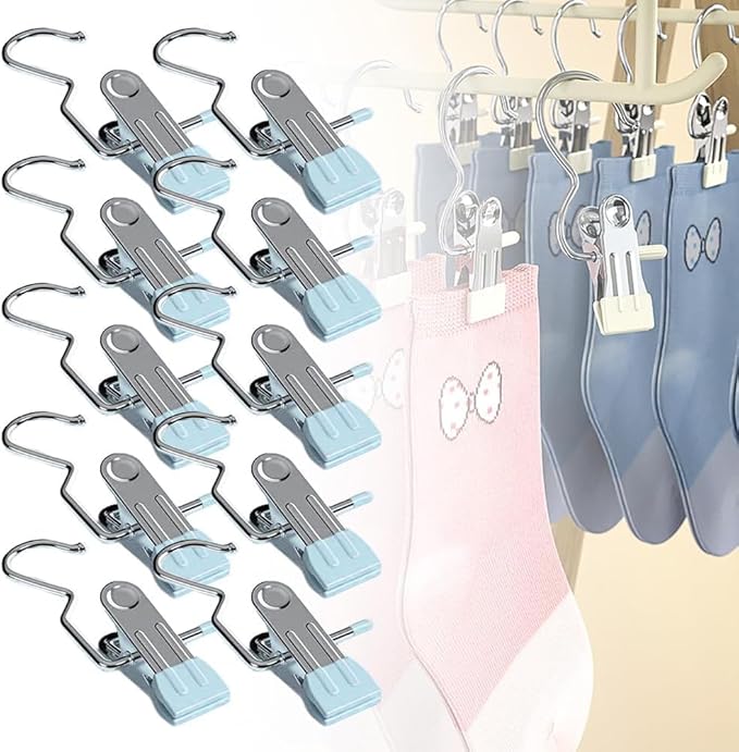 2024 New Space-Saving Clothes and Hat Storage Hook, Boot Hangers for Closet, Heavy Duty Laundry Hanging Hooks with Clips, Portable Single Hangers S-Shaped Stainless Steel Clothespin (Blue, 30 PCS)