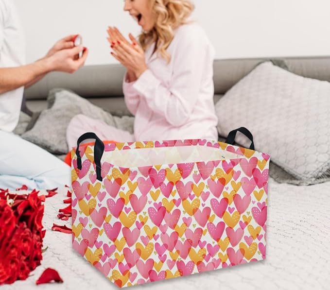 Rectangular Valentine's Day Baskets,Heart Basket,Pink Girls Basket Kids Storage Bin Love Room Decor for Home.(Shining Love)