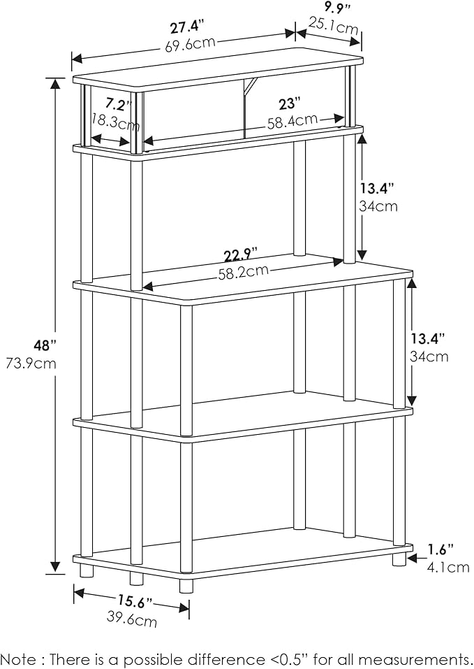 Furinno Turn-N-Tube Kitchen Storage Shelf with Top Cabinet for Kitchen, Dining Room and Home Office, Americano/Black