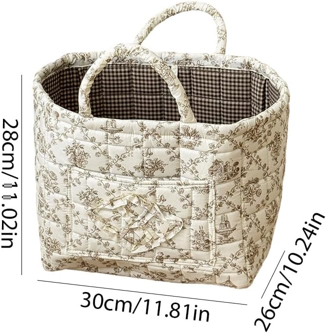 Floral Fabric Storage Basket Car Interior Storage Basket Underwear Sundries Laundry Baskets Supplies Home Organizer Bag (Coffee 1)
