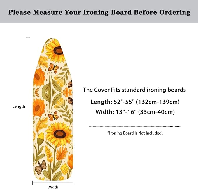 Flashideas Sunflower Ironing Board Cover with Elastic Edge and Hook and Loop Fasteners Scorch and Stain Resistant Cotton for Ironing Board Home Decor Thick Padding for Ironing