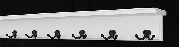 White Shelf Coat Rack with Aged Bronze Double Style Hooks (31" with 6 Hooks)