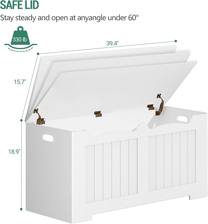 39.4" Storage Chest, Storage Bench Trunk with 2 Hinges, Wooden Box, Lift-Top Chest Organizer, Shoe Bench for Entryway, Bedroom, Living Room, White 01003XSB