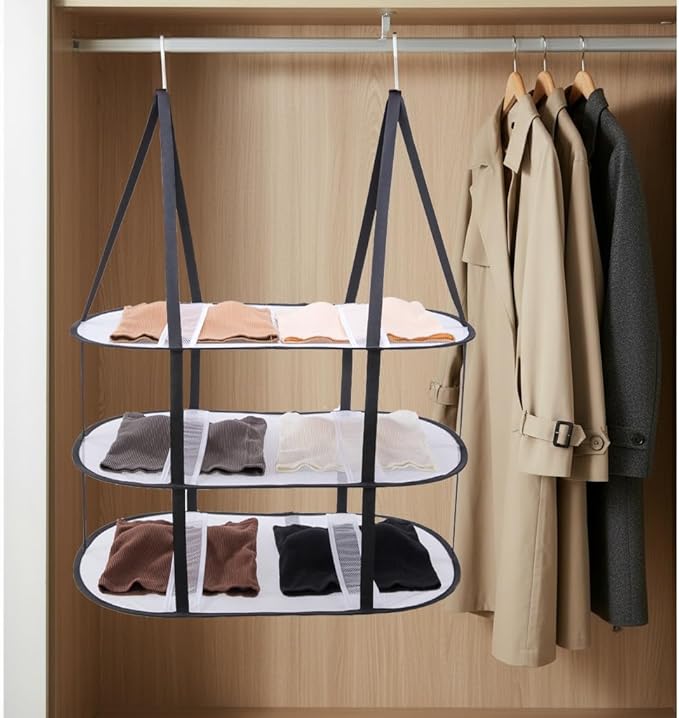 CINPIUK 3-Tier Upgrade Sweater Drying Rack Over The Door, Foldable Mesh Hanging Dryer Flat with Hooks, Large Breathable Laundry Drying Hanger, Clothes Lay Flat Dryer for Apartments Dorms Bathrooms