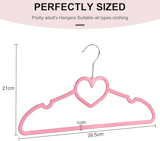 Plastic Hangers, Heavy Duty Clothes Hanger for Adults, Heart Hangers with 360 Degree Swivel Hook, 10 Pack - Pink