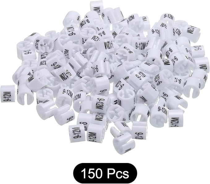 MECCANIXITY Clothes Hanger Marker (9-12M, White) Colored Hanger Sizer Garment Markers Tag, Pack of 150