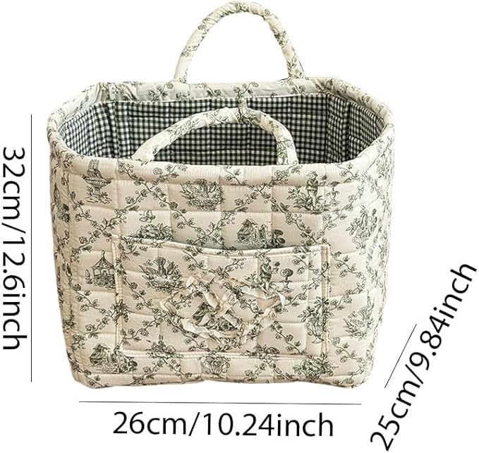 Quilted Laundry Basket Floral Storage Basket Cute Fabric Laundry Baskets Large Boho Foldable Nursery Hamper (Floral06)