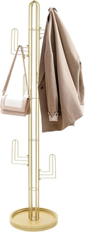 Cactus Coat Rack, Freestanding Coat Rack With 6 Hooks, Modern Metal Coat Racks with Round Base, Gold Cactus Shape Clothing Stand for Bedroom, Office (Gold)