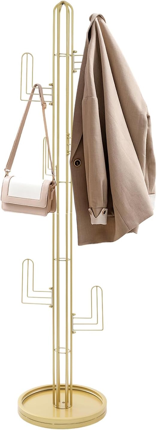 Cactus Coat Rack, Freestanding Coat Rack With 6 Hooks, Modern Metal Coat Racks with Round Base, Gold Cactus Shape Clothing Stand for Bedroom, Office (Gold)