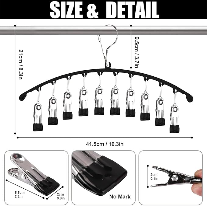 3Pack Legging Organizer for Closet,Upgrade Skirt Pants Hangers with Clips, Metal Yoga Pants Hangers 10 Clips,Hangers Space Saving Closet Organizers Rubber Coated Organizers Leggings Hanger(Black)