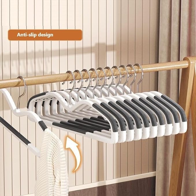 MAQI 10 Pack Short Neck Hangers, Heavy Duty Plastic, Non-Slip Pads, Space Saving, 360 Swivel Hook, Ideal for Coat, Dress (Gray)