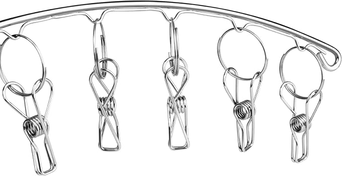 Toplife Clothes Hanger with 10 Clips, Stainless Steel, Windproof, for Drying Socks, Bras, Underwears, Baby Clothes, Hats, Scarfs, Towels, Pants and Gloves, Set of 4 (Outdoors)