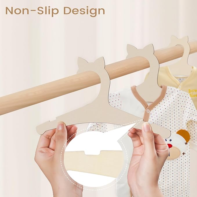 Hongma 20 Pack Wooden Baby Hangers, Cute Cat Ears, Anti-Slip, 8.9 Inch, Toddler & Newborn Clothes Hangers